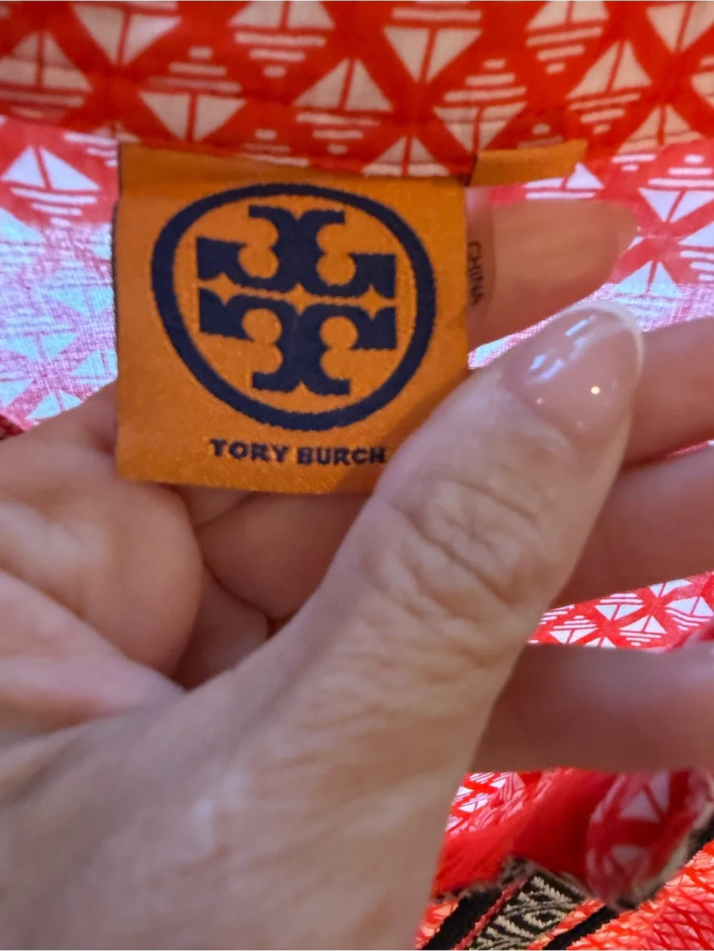 Tory Burch Coral Geometric Embroidered Tunic